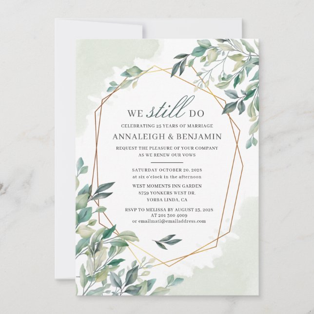 Eucalyptus Greenery Geometric Wedding Vow Renewal Invitation (Front)