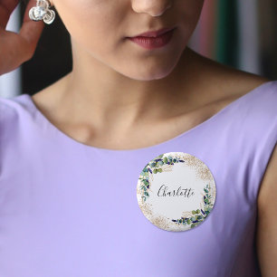Eucalyptus greenery glitter name tag 3 cm round badge