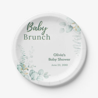 Eucalyptus Greenery Gold Baby Brunch Baby Shower Paper Plate