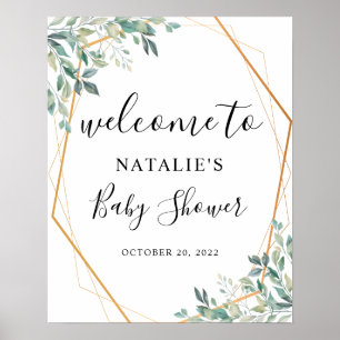 Eucalyptus Greenery Gold Baby Shower Welcome Sign