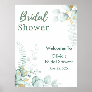 Eucalyptus Greenery Gold Bridal Shower Welcome Poster