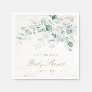 Eucalyptus Greenery Gold Elegant Girl Baby Shower Napkin