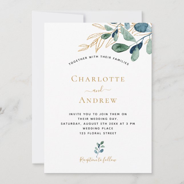 Eucalyptus greenery gold elegant wedding (Front)