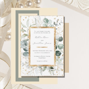 Eucalyptus Greenery Gold Elegant Wedding Invitation