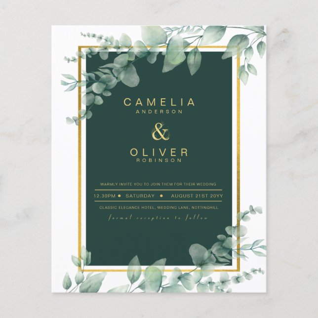 Eucalyptus Greenery Gold Emerald Wedding QR CODE F Flyer (Front)