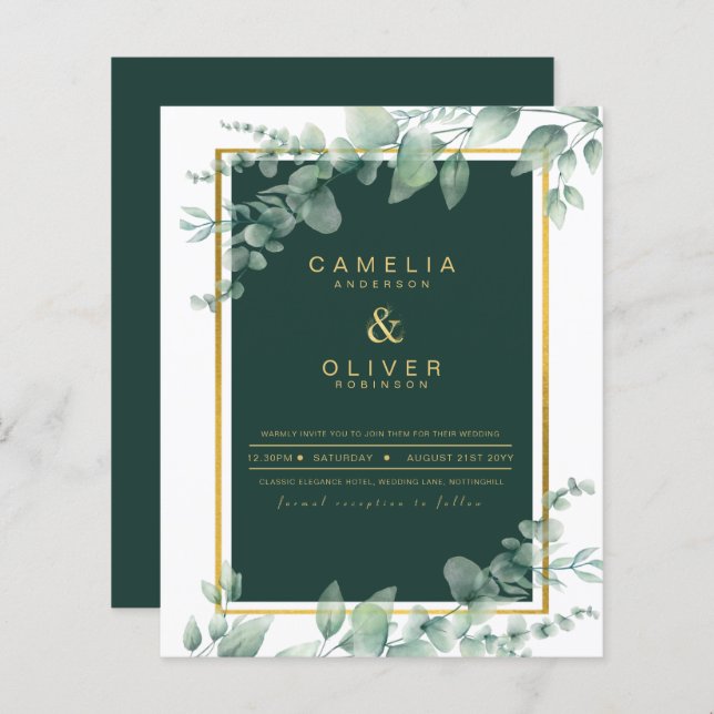 Eucalyptus Greenery Gold Emerald Wedding QR CODE I (Front/Back)
