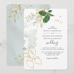 Eucalyptus Greenery Gold Foil Leaves Wedding Invitation