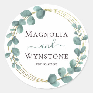 Eucalyptus Greenery Gold Foil Wedding Classic Round Sticker