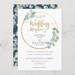 Eucalyptus Greenery Gold Frame Wedding Reception Invitation
