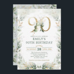 Eucalyptus Greenery Gold Garden 90th Birthday Invitation<br><div class="desc">Elegant botanical-themed 90th birthday invitation featuring beautiful watercolor greenery in sage green and gold</div>