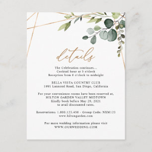 Eucalyptus Greenery Gold Geometric Details Wedding Enclosure Card