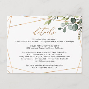 Eucalyptus Greenery Gold Geometric Wedding Details Enclosure Card