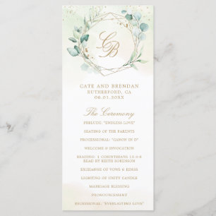 Eucalyptus Greenery Gold Geometric Wedding Programme