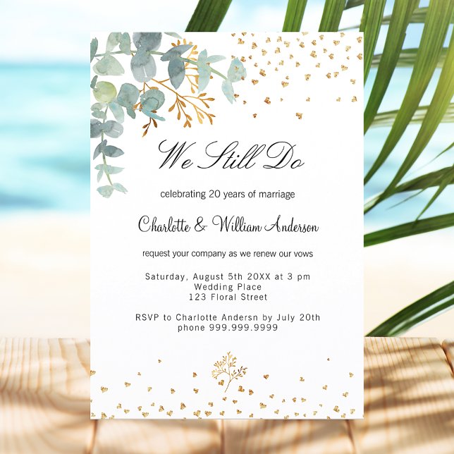 Eucalyptus greenery gold hearts vow renewal luxury invitation (Creator Uploaded)