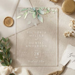 Eucalyptus Greenery Gold Leaves Botanical Wedding Acrylic Invitations<br><div class="desc">Beautiful wedding invitation featuring watercolor eucalyptus and gold leaves.</div>
