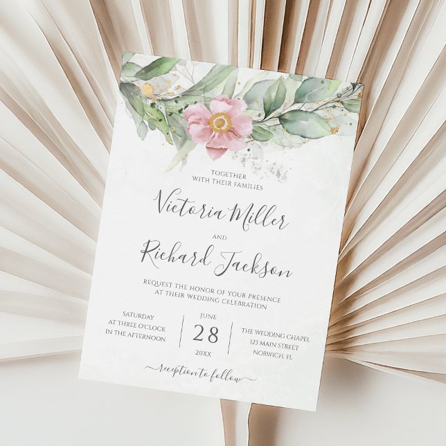 Eucalyptus Greenery Gold Leaves Botanical Wedding  Invitation (Creator Uploaded)