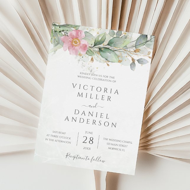 Eucalyptus Greenery Gold Leaves Botanical Wedding Invitation (Creator Uploaded)