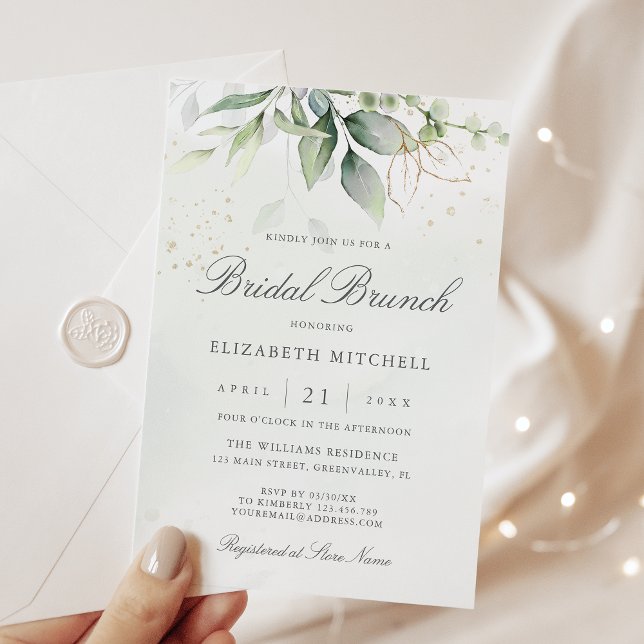 Eucalyptus Greenery Gold Leaves Bridal Brunch Invitation (Creator Uploaded)