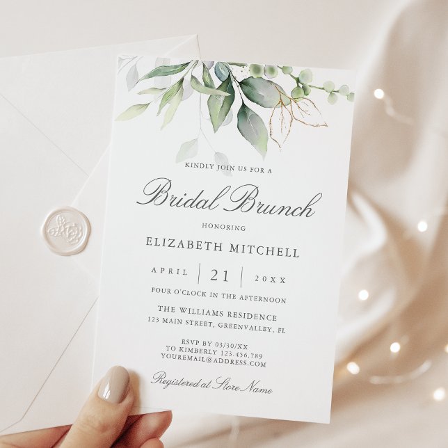 Eucalyptus Greenery Gold Leaves Bridal Brunch Invitation (Creator Uploaded)