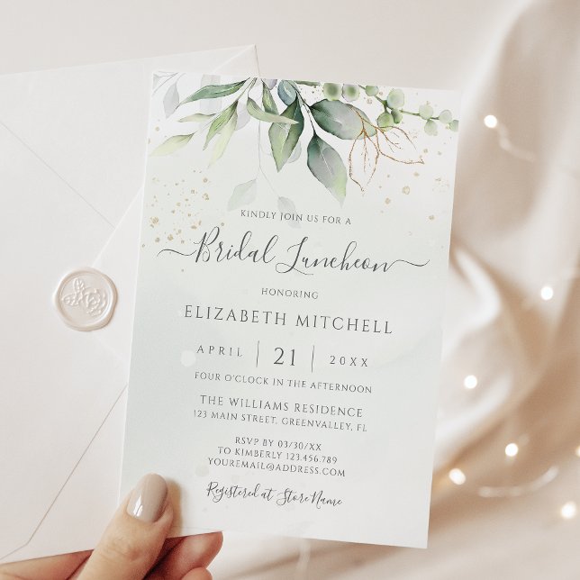 Eucalyptus Greenery Gold Leaves Bridal Luncheon Invitation (Creator Uploaded)