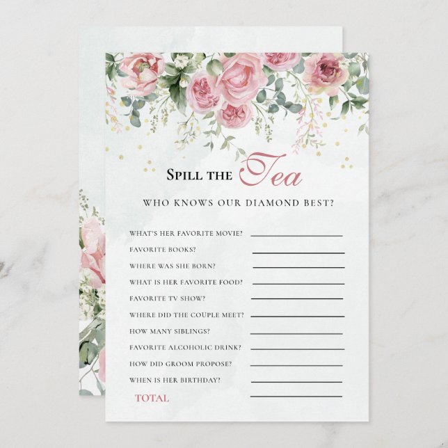 Eucalyptus Greenery Gold Leaves Bridal Shower game Invitation (Front/Back)