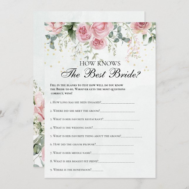 Eucalyptus Greenery Gold Leaves Bridal Shower game Invitation (Front/Back)