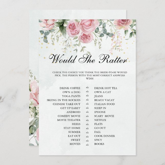 Eucalyptus Greenery Gold Leaves Bridal Shower game Invitation (Front/Back)