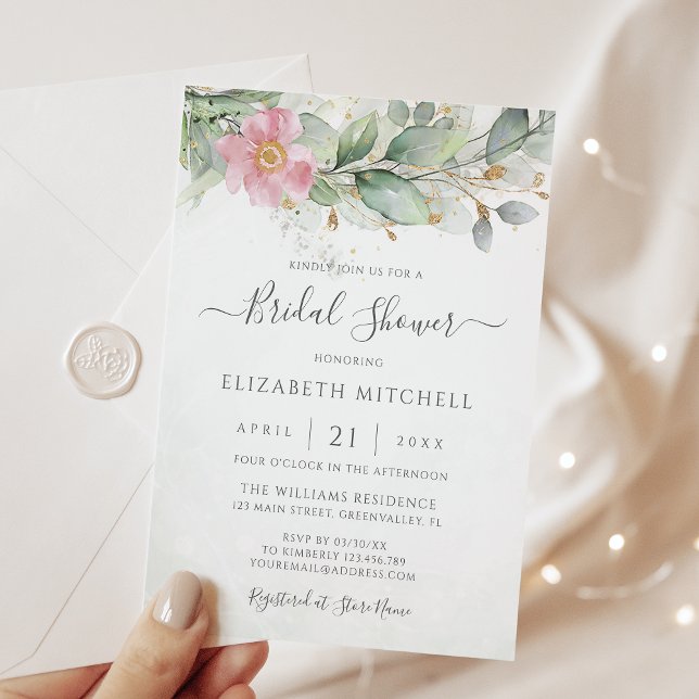 Eucalyptus Greenery Gold Leaves Bridal Shower Invitation (Creator Uploaded)