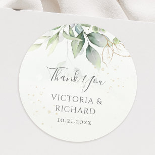 Eucalyptus Greenery Gold Leaves Elegant Wedding Classic Round Sticker