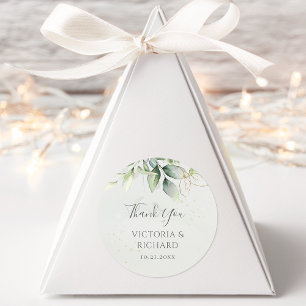 Eucalyptus Greenery Gold Leaves Elegant Wedding Classic Round Sticker