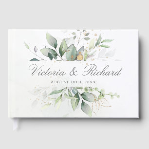 Eucalyptus Greenery Gold Leaves Elegant Wedding Guest Book