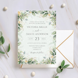 Eucalyptus Greenery Gold Leaves Elegant Wedding Invitation
