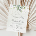 Eucalyptus Greenery Gold Leaves Elegant Wedding Invitation<br><div class="desc">Beautiful wedding invitation featuring watercolor eucalyptus and gold leaves.</div>