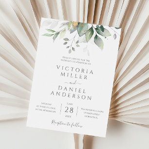 Eucalyptus Greenery Gold Leaves Elegant Wedding Invitation