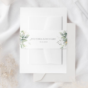 Eucalyptus Greenery Gold Leaves Elegant Wedding Invitation Belly Band