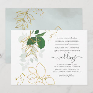 Eucalyptus Greenery Gold Leaves Geometric Wedding Invitation