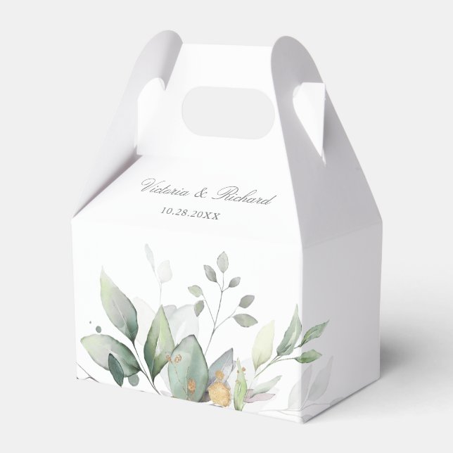 Eucalyptus Greenery Gold Leaves Thank You  Favour Box (Front Side)