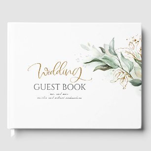 Eucalyptus Greenery Gold Leaves Wedding Guest Book