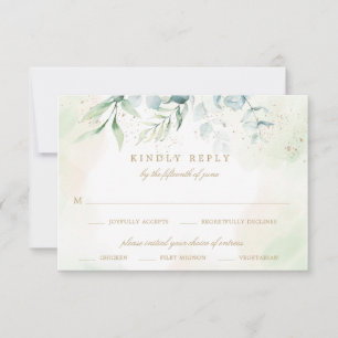 Eucalyptus Greenery Gold Meal Choice Wedding RSVP Card