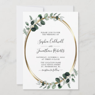 Eucalyptus Greenery Gold Metallic Wedding Invitation