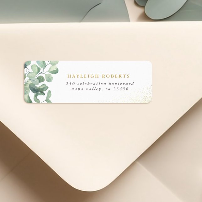 Eucalyptus Greenery & Gold Name Return Address (Return Address Label Mock-up)