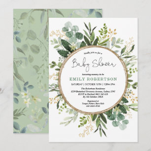 Eucalyptus Greenery Gold Neutral Baby Shower Invitation