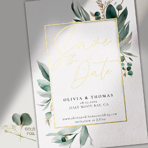 Eucalyptus Greenery Gold Romance Wedding Save Date