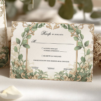 Eucalyptus Greenery Gold Rsvp with Meal Choices 