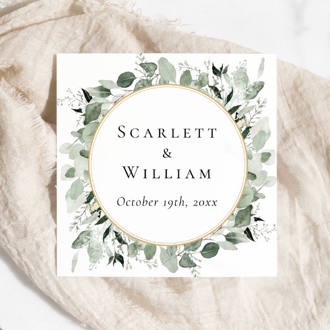 Eucalyptus Greenery Gold Sage Green Wedding Napkin (Creator Uploaded)