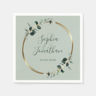 Eucalyptus Greenery Gold Sage Personalised Wedding Napkin