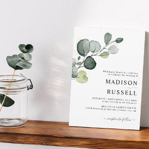 Eucalyptus Greenery Gold Splatter Wedding Invitation