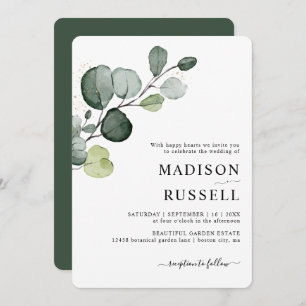 Eucalyptus Greenery Gold Splatter Wedding Invitation