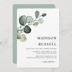 Eucalyptus Greenery Gold Splatter Wedding Invitation