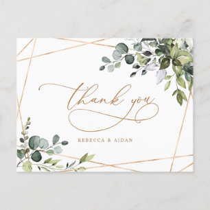 Eucalyptus Greenery Gold Text Wedding Thank You Postcard